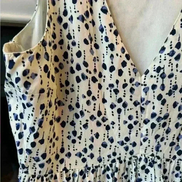 Sincerely Jules XL Sleeveless V-Neck Babydoll Dress Ivory Blue Print Boho Rayon - Picture 3 of 4